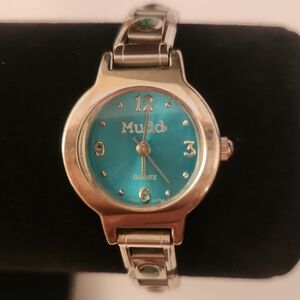 Mudd Silver and Aqua Blue Quartz Watch
